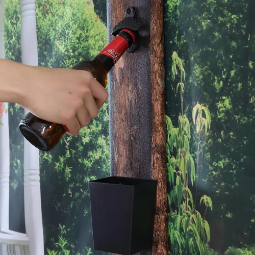 Vista 3 de Abridor de botellas de cerveza de hierro fundido negro montado en la pared con colector de tapas (paquete de 2) Powder Coated, Soda Opener with
