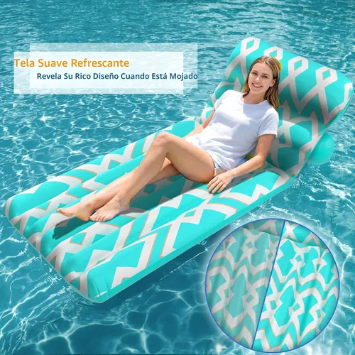 Vista 6 de Jasonwell Inflatable Pool Float Adult - Ultra-Comfort Soft Fabric Pool Floaties Lounge Floats Floating Chair Raft with Adjustable Backrest Air