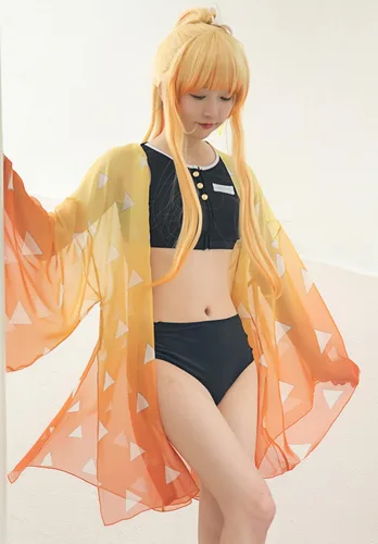 Vista 2 de haikyuu Traje de baño de anime para mujer, salida de baño para playa, kimono con frente abierto, cárdigan, bikini, traje de baño, ropa de playa