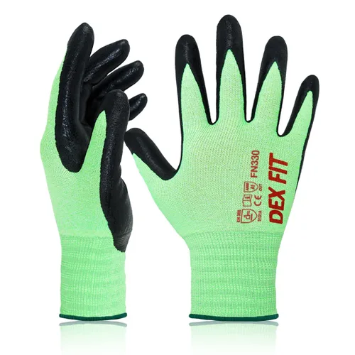 Vista 29 de DEX FIT FN330 - Guantes de trabajo de nitrilo, ajuste elástico 3D, agarre potente, táctil inteligente, recubierto de espuma resistente, fino