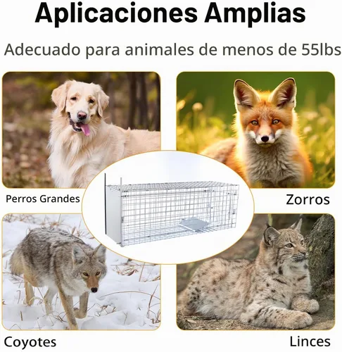 Vista 6 de Timaze 57" Large Foldable Humane Live Animal Trap Cage Jaula plegable resistente para trampa de animales, adecuada para perros grandes, zorros