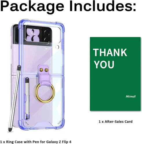 Vista 22 de Miimall Funda compatible con Samsung Galaxy Z Flip 4 2022 con bolígrafo, funda ultradelgada Flip 4 con soporte para anillo, TPU suave + PC, a prueba