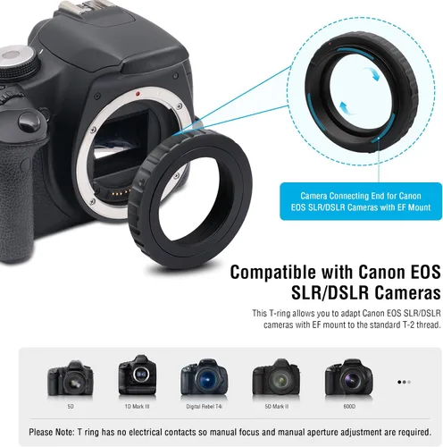 Vista 3 de Adaptador de cámara para telescopio Astromania, anillo T2 T y adaptador T M42x0.75 rosca macho a adaptador fotográfico de telescopio de 3.17 cm