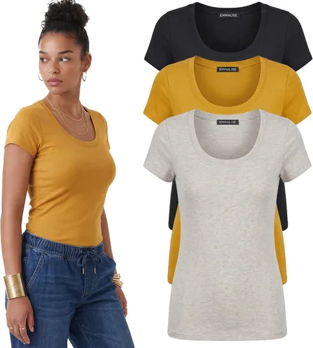 Vista 71 de Emmalise - Camiseta de manga corta para mujer, cuello redondo, estilo básico, pack de valor, tallas junior y grandes