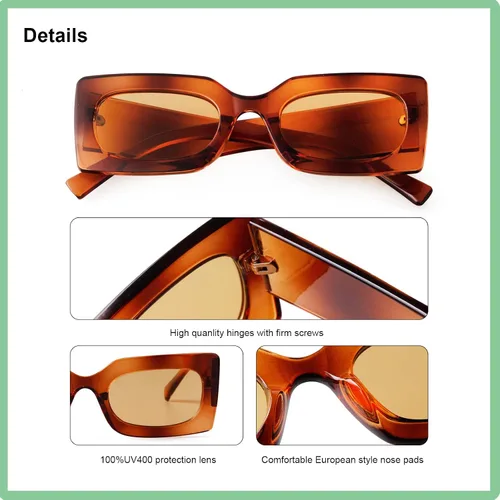 Vista 5 de GIFIORE Gafas de sol rectangulares retro de los años 90 para mujer, gafas gruesas de moda, marco negro y rosa