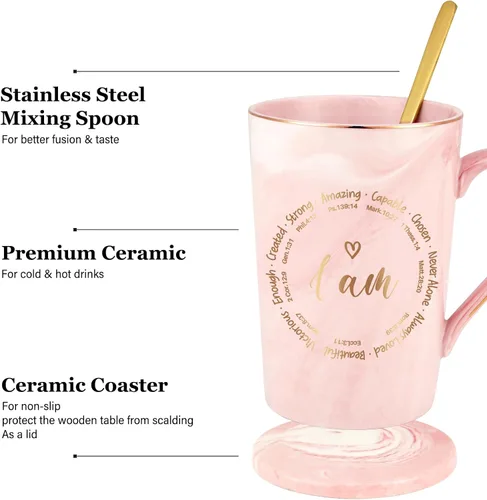 Vista 5 de YHRJWN - Regalos cristianos para mujeres, regalos católicos para mujer, taza de café I Am, regalos religiosos inspiradores espirituales