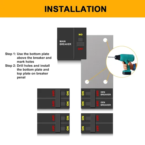 Vista 4 de Kit de bloqueo de generador compatible con interruptor principal vertical cuadrado D de 150 o 200 amperios, espaciado de 3 1/4 a 4 pulgadas entre