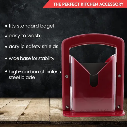Vista 2 de Slyce - Cortador de bagel, cortador de bagel con escudo de seguridad y agarre seguro, soporte para bagel para cortar bagels grandes y pequeños, hoja