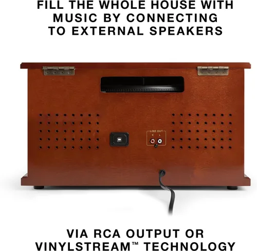 Vista 6 de Victrola Navigator 8 en 1 Reproductor clásico de discos Bluetooth con codificación USB y tocadiscos de 3 velocidades Individual Negro