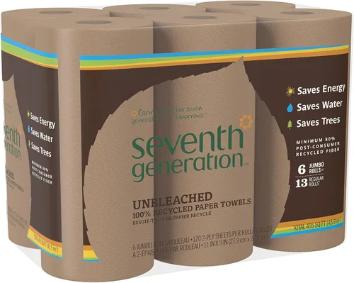 Vista 8 de Seventh Generation Toallas de papel sin blanquear, 100% papel reciclado, 6 unidades, paquete de 4