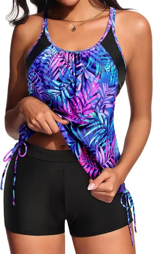 Vista 16 de Traje de baño tankini de dos piezas con control de abdomen y pantalones Bandera estadounidense