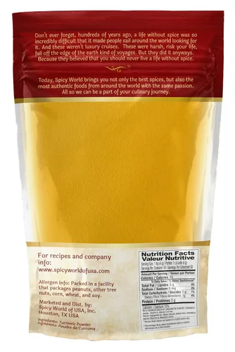 Vista 2 de Polvo de cúrcuma bolsa a granel de 5 libras - Molido de raíz de cúrcuma india (Haldi) - Curcumina mínima 2.5% - Pura y vegana, de la India por Spicy