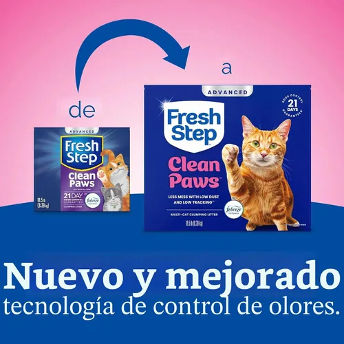 Vista 2 de Fresh Step Clean Paws Arena para gatos con frescura Febreze, Arena aglomerante avanzada para múltiples gatos con bajo seguimiento, 37 libras