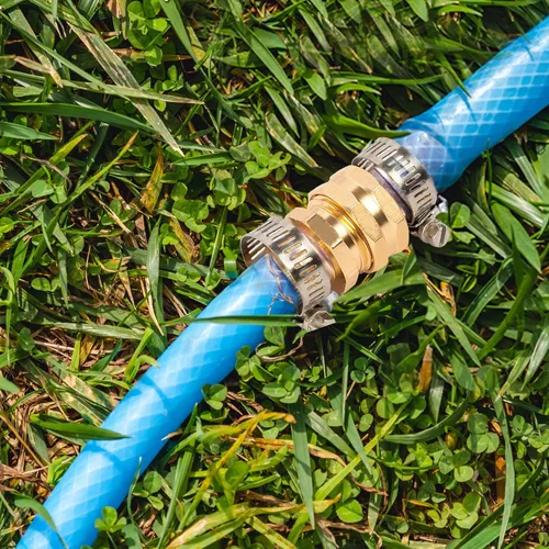 Vista 7 de Hourleey Reparación de manguera de jardín de 1/2 pulgada, conector de manguera de aluminio con abrazadera, ajuste de conector de manguera macho
