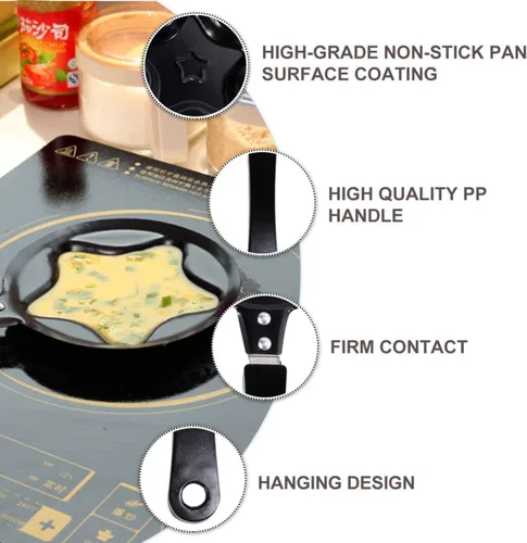 Vista 8 de BESTonZON 2 piezas de estilo sartén antiadherente para hacer huevo, tortilla, estrella, multiusos, panqueques, hierro, forma de cocina, mini huevos