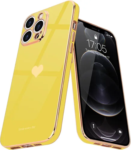 Vista 10 de Teageo Funda para iPhone 12 Pro para mujeres y niñas, diseño de corazón de amor, cubierta trasera suave, protección completa de la cámara, Negro