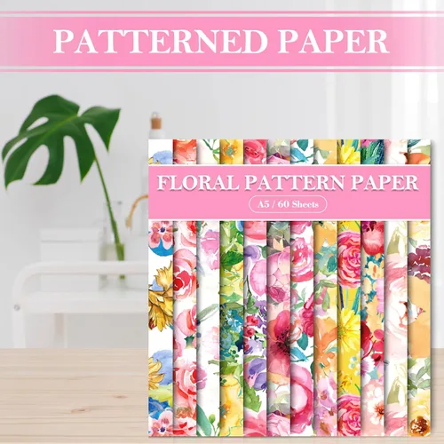 Vista 4 de Whaline 60 hojas de papel de patrón floral tamaño A5 acuarela flor álbum de recortes papel papel de doble cara primavera manualidades papeles