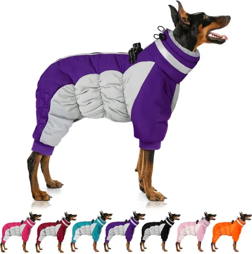 Vista 8 de MIGOHI Abrigo para perro de cuerpo completo - Abrigo de invierno cálido y reflectante para perros pequeños con arnés, chaqueta de cuello alto