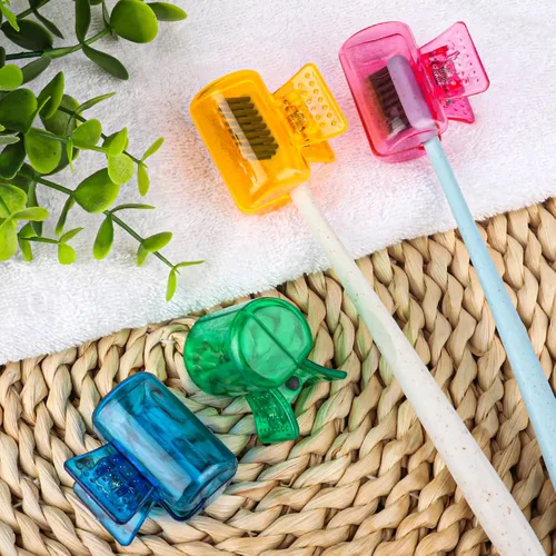 Vista 4 de Paquete de 4 fundas protectoras para cepillos de dientes de viaje, protector de cepillo de dientes, estuche protector de plástico portátil para Azul