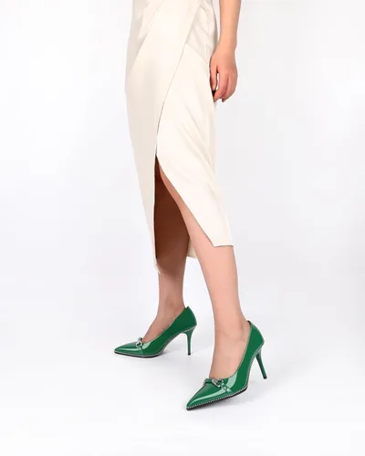 Vista 4 de AUMOTED Zapatos de tacón alto con hebilla para mujer, tacón alto, tacón alto, zapatos de vestir de 3.5 pulgadas, para oficina, fiesta, charol