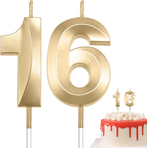 Vista 20 de Velas de 10º cumpleaños de oro champán - Velas de 10 números para decoración de pasteles