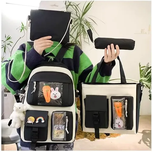 Vista 2 de Juego de 4 pines de mochila kawaii para mochila escolar, linda mochila estética