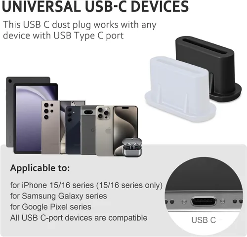 Vista 2 de Enchufe de polvo USB C, cubierta de puerto de carga tipo C de silicona cubierta de enchufe USB C 20 Pack USB C Cover Protect Charging Ports Clean