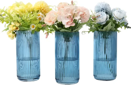 Vista 11 de Jarrón de vidrio ámbar, florero de cristal, jarrón de vidrio acanalado, moderno jarrón para flores, jarrón alto de vidrio para sala de estar, mesa
