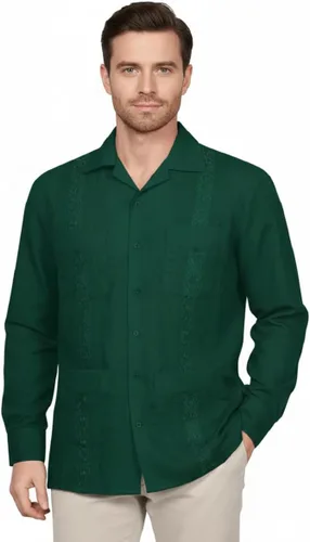 Vista 15 de NE PEOPLE Camisa de manga larga bordada con botones de guayabera cubana para hombre (S-4XL)