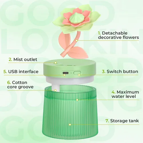 Vista 3 de Mini humidificador de flores bonitas, humidificadores de escritorio pequeños de niebla fría, humidificadores portátiles de escritorio personal USB