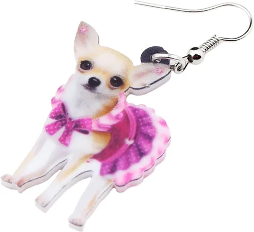 Vista 4 de NEWEI Aretes colgantes de acrílico para perros de Chihuahua Dulce Chihuahua, para mujeres, niños, cachorros, animales, joyería de regalo