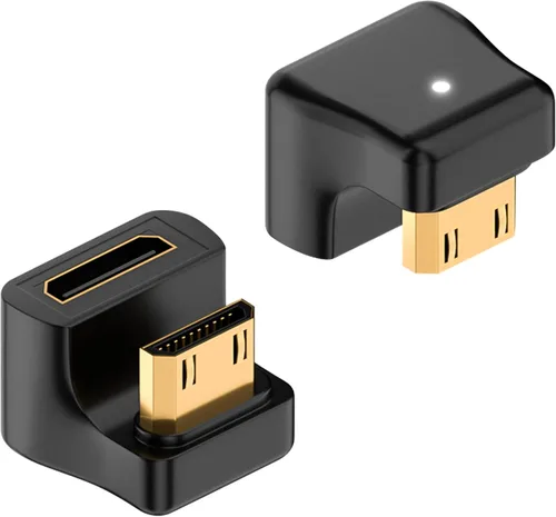 Vista 8 de Duttek Adaptador Mini HDMI de 180 grados 8K @60Hz, 48Gbps, en forma de U, adaptador extensor en ángulo mini HDMI en ángulo macho a hembra, luz LED