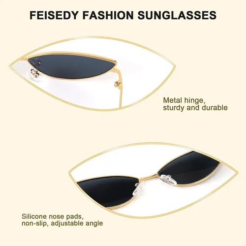 Vista 48 de FEISEDY Gafas de sol de diseñador de moda Retro pequeños pétalos forma arco templo diseño B2298