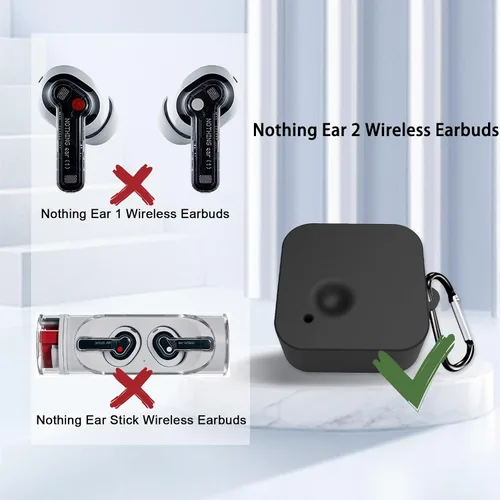 Vista 2 de Miimall Funda compatible con Nothing Ear 2, funda protectora de silicona con llavero antipérdida (negro)