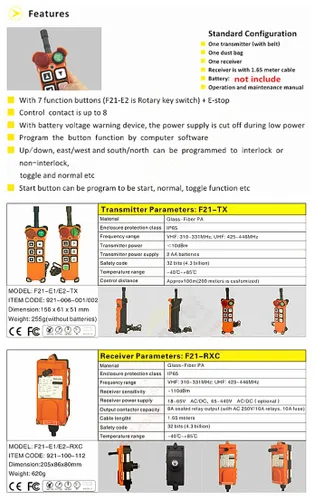 Vista 6 de Winch Control remoto inalámbrico AC/DC 65V-440V Grúa de elevación industrial F21-E1 (2 transmisores + 1 receptor)