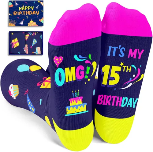 Vista 9 de HAPPYPOP Regalos de cumpleaños número 15, regalos para niños de 15 años, regalos de quinceañera, calcetines divertidos para adolescentes