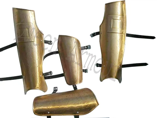 Vista 4 de Queen Armour Medieval 300 Spartan Arm Guard & Leg Guard Bracers Set Set Latón Armadura de Navidad Hombro Caballero Armadura medieval Armadura traje