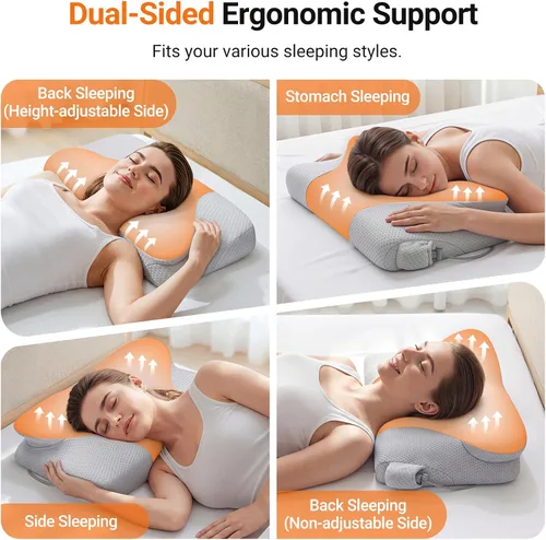 Vista 5 de Almohada cervical inflable para dormir con soporte ajustable, almohada ergonómica de espuma viscoelástica para dormir, almohada de apoyo