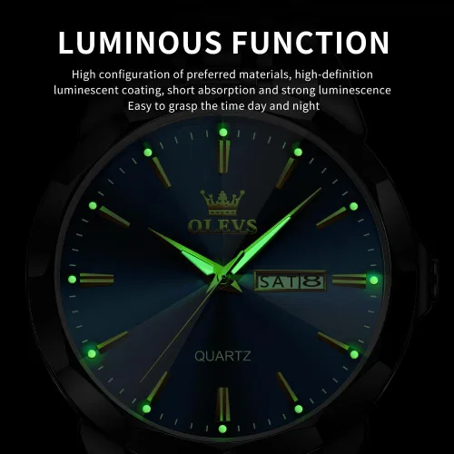 Vista 6 de OLEVS Watch for Men Diamond Business Dress Analog Quartz Stainless Steel Waterproof Luminous Date Two Tone Luxury Casual Wrist Watch Blue