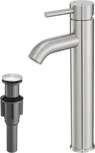 Vista 10 de Grifo de Baño Negro de Una Sola Manija, Grifo de Lavabo de Baño con Desagüe Pop-up, Grifo de Lavabo RV, Grifo Mezclador de Lavabo con Placa