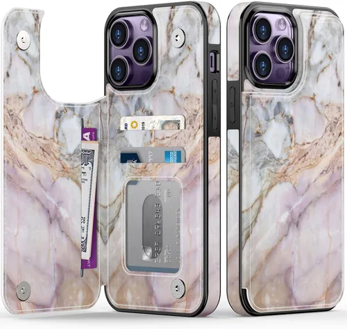 Vista 70 de LETO para iPhone 15 Pro Funda tipo cartera - Tapa tipo folio con patada - Diseños de moda - Tarjetero - Funda protectora para mujeres y niñas - 6.1