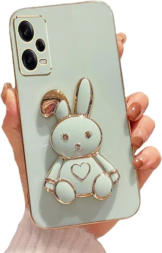 Vista 109 de Funda con soporte de conejo de corazón para Xiaomi Redmi A1, galvanizado suave TPU protector delgado a prueba de golpes con lindo conejito soporte