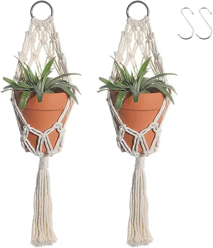 Vista 12 de Artilady Maceta Colgante Negra para Plantas de Interior Colgador de Plantas de Macramé Soporte Colgante Grande para Plantas con Cuentas Ajustables