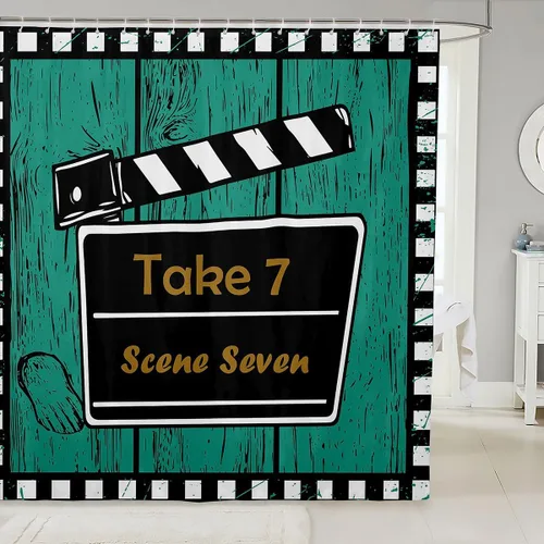 Vista 19 de Homewish Theater Cinema Poster Shower Curtain Set,Retro Movie Bathroom Curtain,Kids Girls Teens Popcorn Waterproof Fabrics Movie Night Bathroom