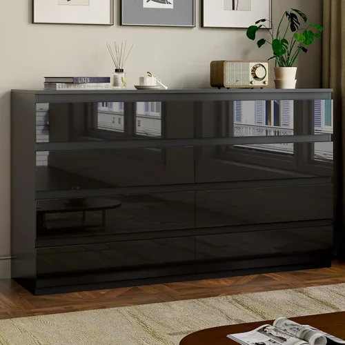 Vista 13 de OtterOasis Cómoda de madera negra para dormitorio, 5 cajones para almacenamiento de ropa, cómoda moderna con cajones anchos, cómoda de madera amplia