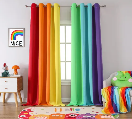 Vista 13 de THOOO Cortinas opacas de arcoíris de 6 paneles para dormitorio y sala de estar, 54 pulgadas de largo, oscurecimiento de habitación, bolsillo