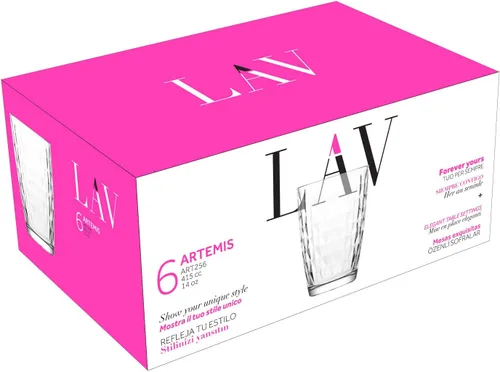 Vista 6 de LAV Juego de 6 vasos de vidrio transparente de 14 onzas, juego de vasos de agua para el hogar y la cocina