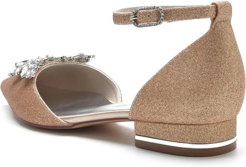 Vista 5 de HKMFLYY Zapatos de boda con purpurina puntiaguda para mujer, zapatos planos cómodos con diamantes de imitación para novia, zapatos planos de noche