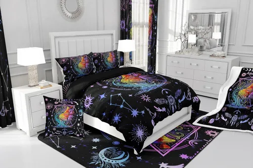 Vista 6 de Manfei Acuario - Manta de astrología trippy para niños y niñas, decoración de habitación de doce constelaciones, manta de forro polar suave