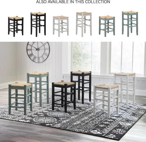 Vista 6 de Signature Design by Ashley Mirimyn Farmhouse - Taburete de bar de altura de barra de 29.5 pulgadas con asientos de mimbre tejido, 2 unidades, negro